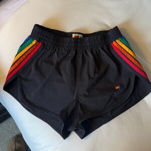 Aviator Nation Black Athletic Shorts with Rainbow Logo